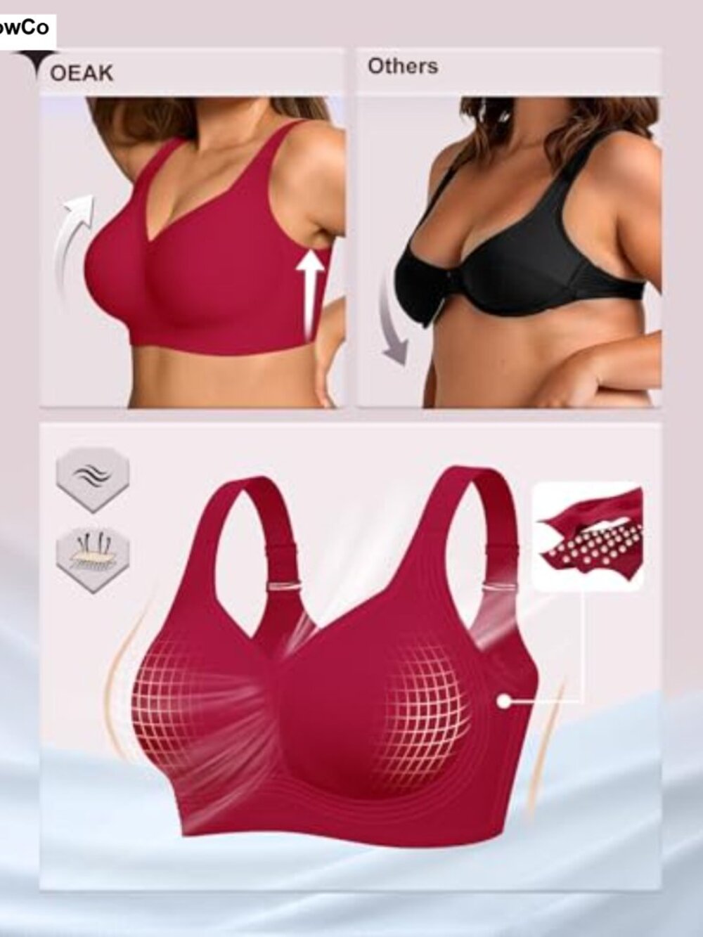 OEAK Wireless Jelly Bra Plus Size Push Up Full Coverage Comfort - Picture 3 of 6